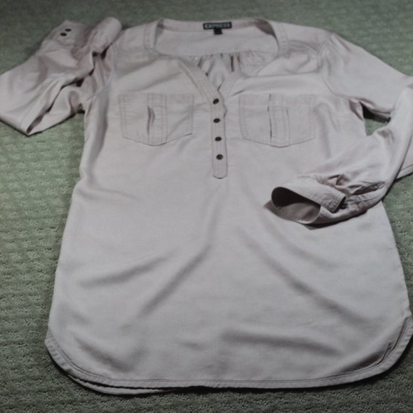 Express Size XS Pale Pink Long Sleeve Button Up Tunic Mini Dress - Picture 1 of 6
